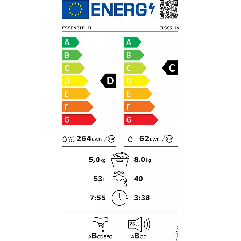 Lave linge séchant hublot ESSENTIELB ELS85-1b – Image 6