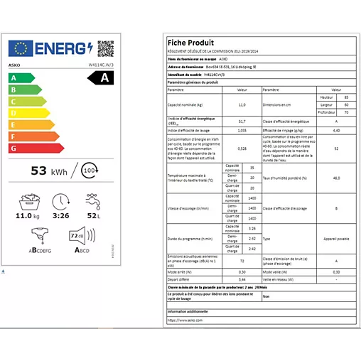 Lave linge hublot ASKO W4114C.W/3 – Image 3
